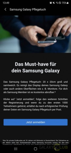 Detalles de la promoción del paño de pulido de Samsung (imagen: GalaxyClub.nl)